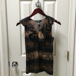 LAUREN Ralph Lauren Ruffle black and tan tie-dye Tank Top Size PXS